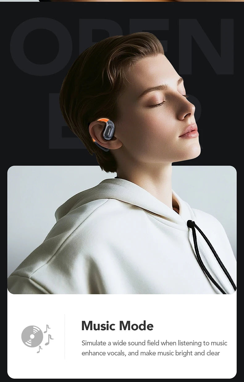 NE27 Bluetooth V5.4 Earphones OWS Sports Bluetooth Wireless Headphones AI Translator Earbuds LCD Touch Screen Open-Ear