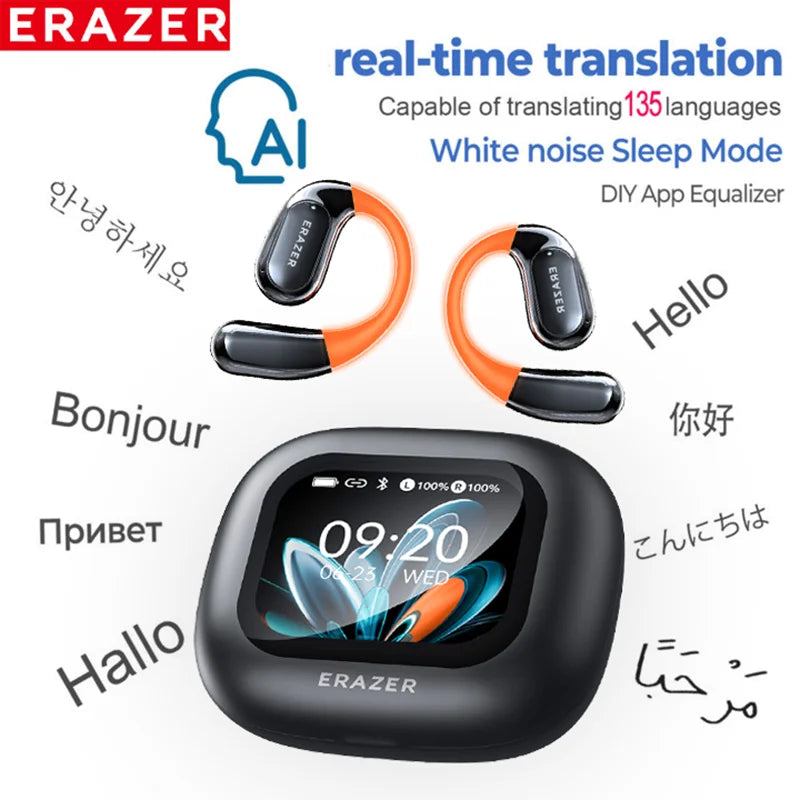 NE27 Bluetooth V5.4 Earphones OWS Sports Bluetooth Wireless Headphones AI Translator Earbuds LCD Touch Screen Open-Ear
