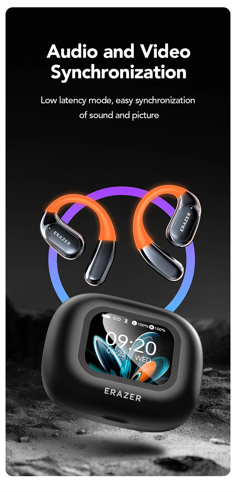NE27 Bluetooth V5.4 Earphones OWS Sports Bluetooth Wireless Headphones AI Translator Earbuds LCD Touch Screen Open-Ear